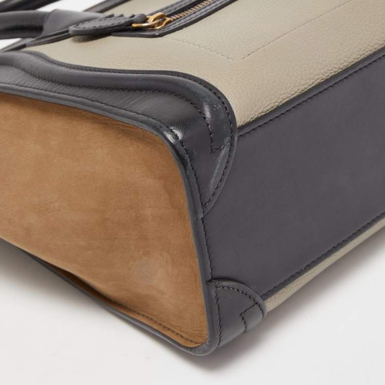 Pre Owned Celine Tri Color Leather Nano Luggage Tote
