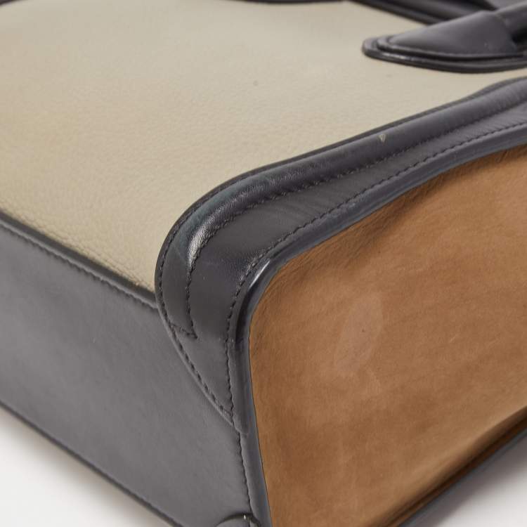Pre Owned Celine Tri Color Leather Nano Luggage Tote