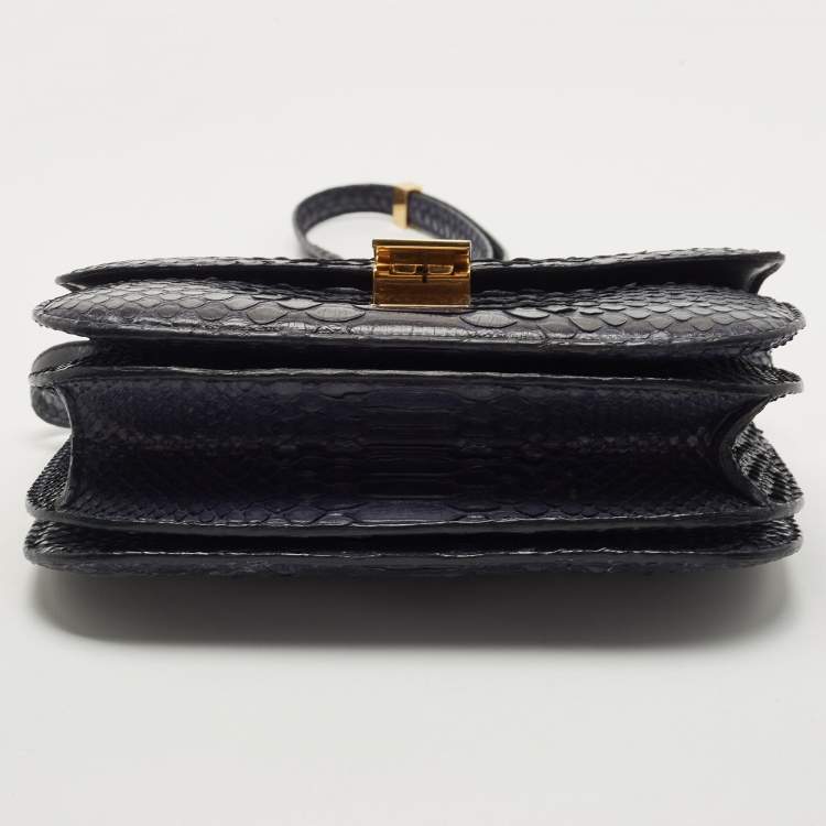 Pre Owned Celine Navy Blue Python Medium Classic Box Shoulder Bag