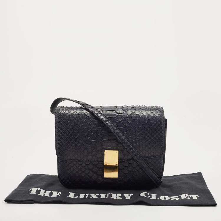 Pre Owned Celine Navy Blue Python Medium Classic Box Shoulder Bag