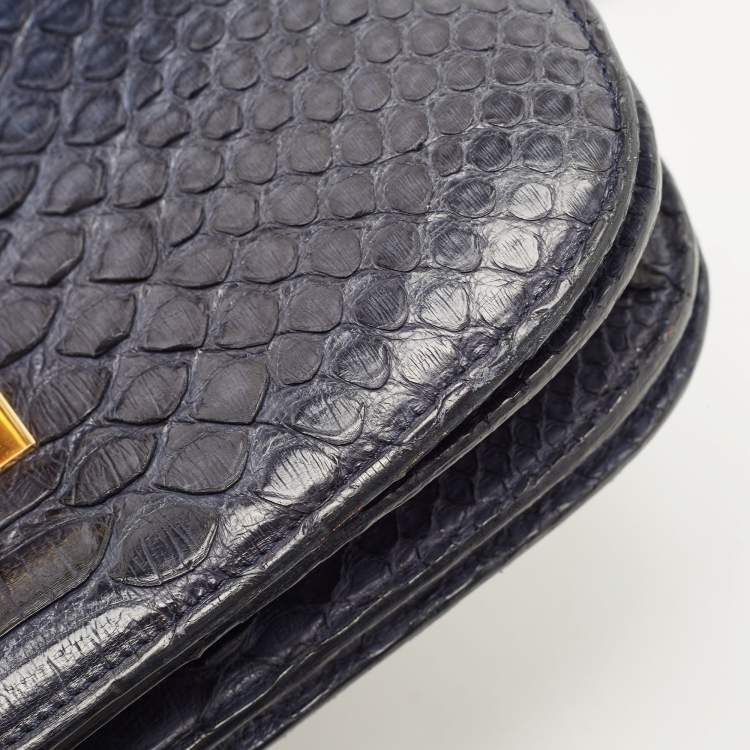 Pre Owned Celine Navy Blue Python Medium Classic Box Shoulder Bag