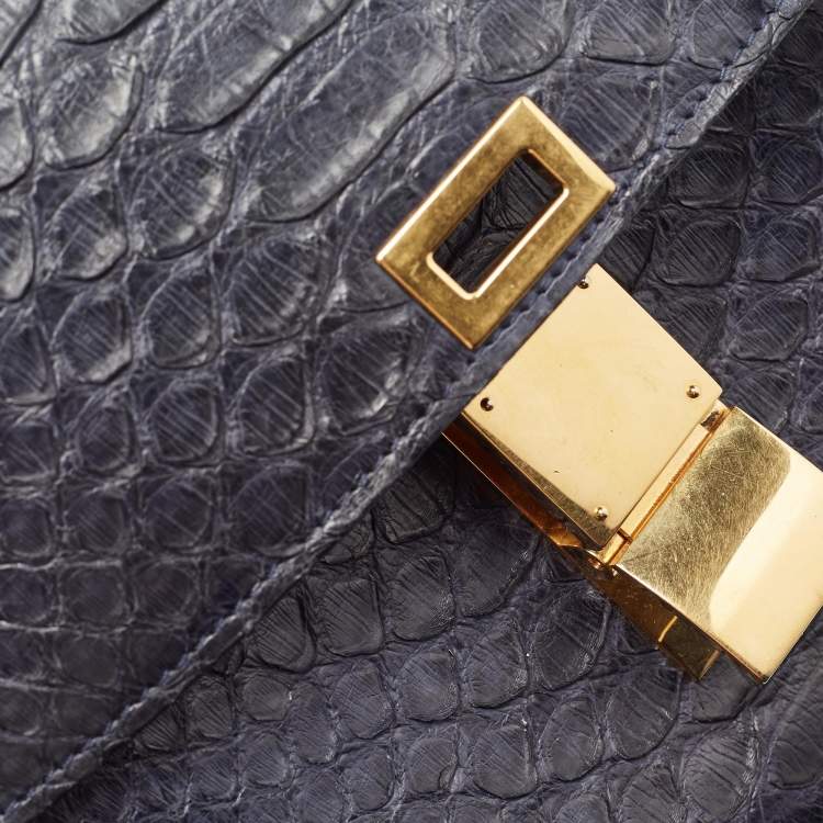 Pre Owned Celine Navy Blue Python Medium Classic Box Shoulder Bag