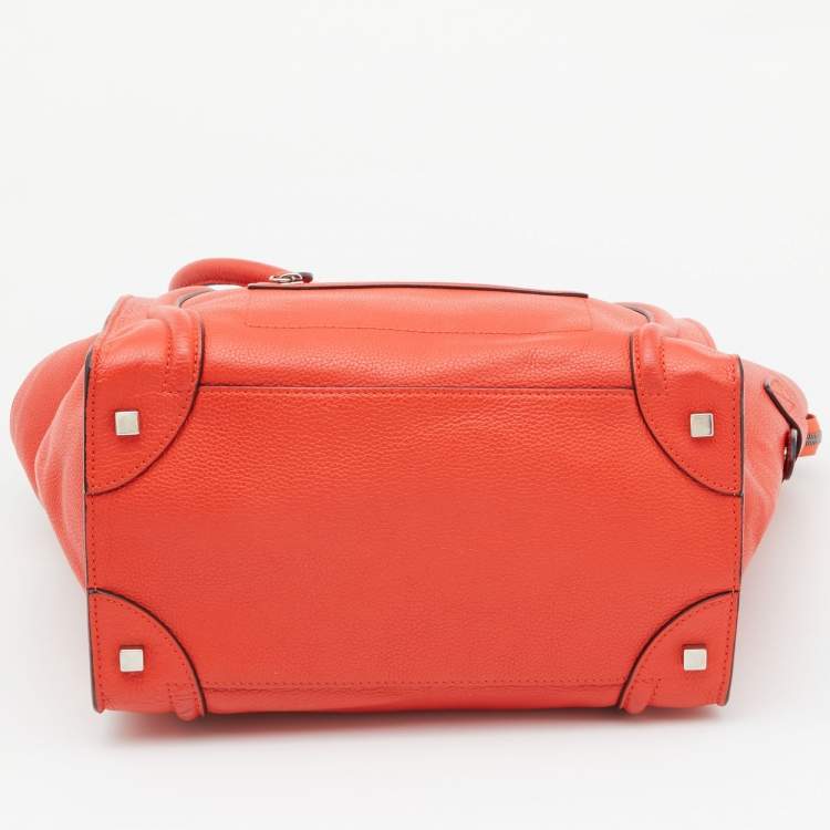 Pre Owned Celine Orange Leather Mini Luggage Tote