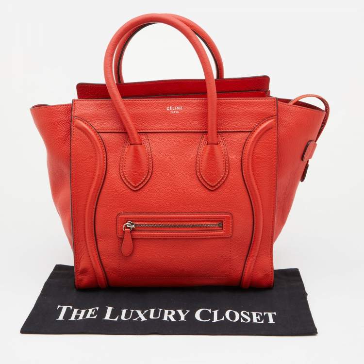 Pre Owned Celine Orange Leather Mini Luggage Tote