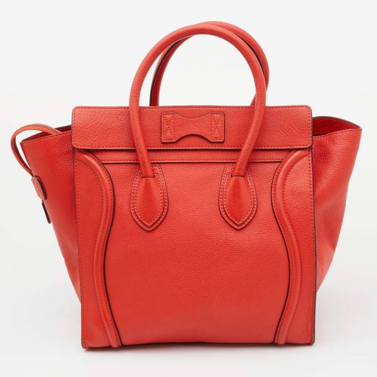 Pre Owned Celine Orange Leather Mini Luggage Tote