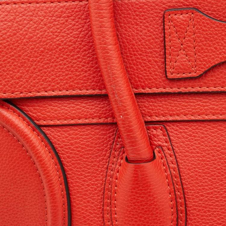 Pre Owned Celine Orange Leather Mini Luggage Tote