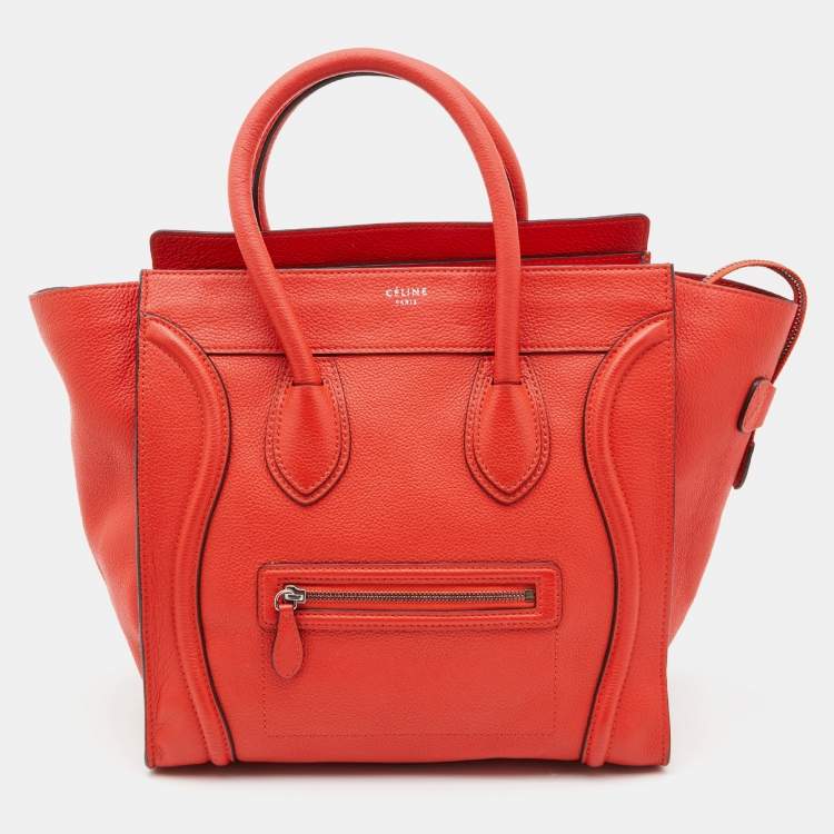 Pre Owned Celine Orange Leather Mini Luggage Tote