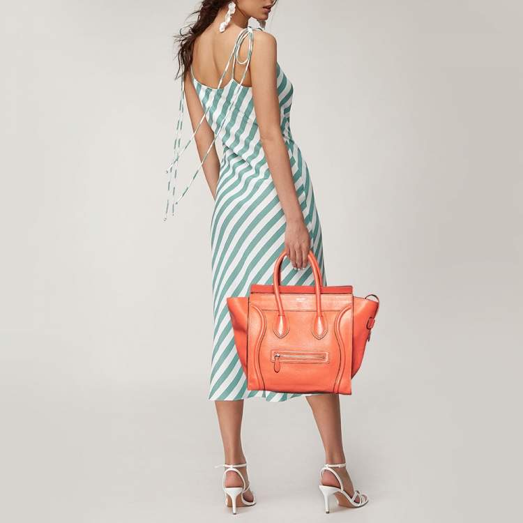 Pre Owned Celine Orange Leather Mini Luggage Tote