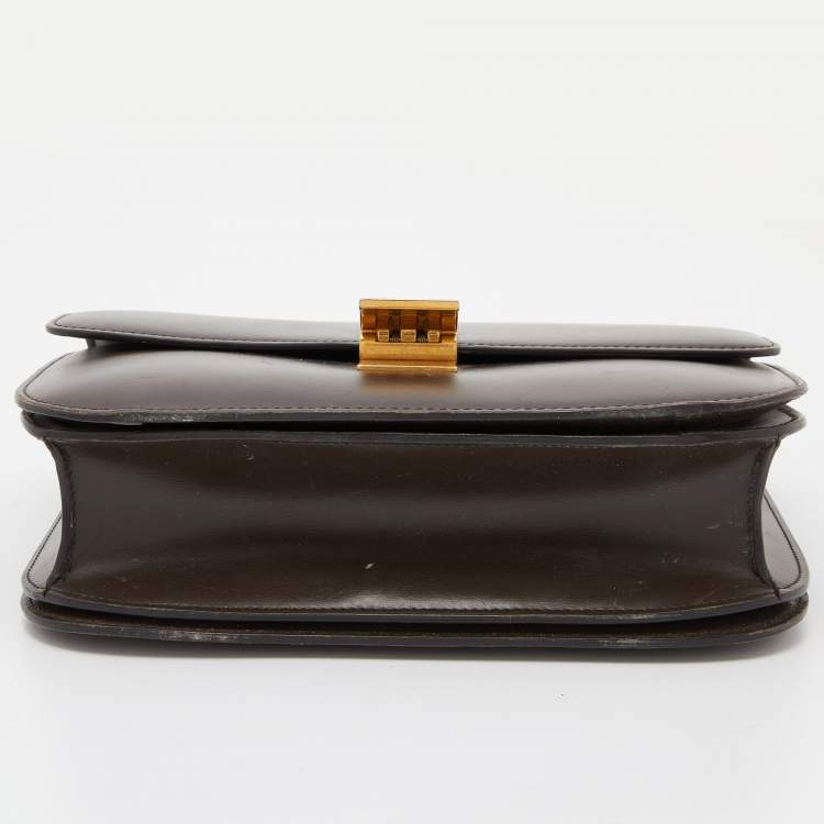 Pre Owned Celine Olive Green Leather Medium Classic Box Shoulder Bag