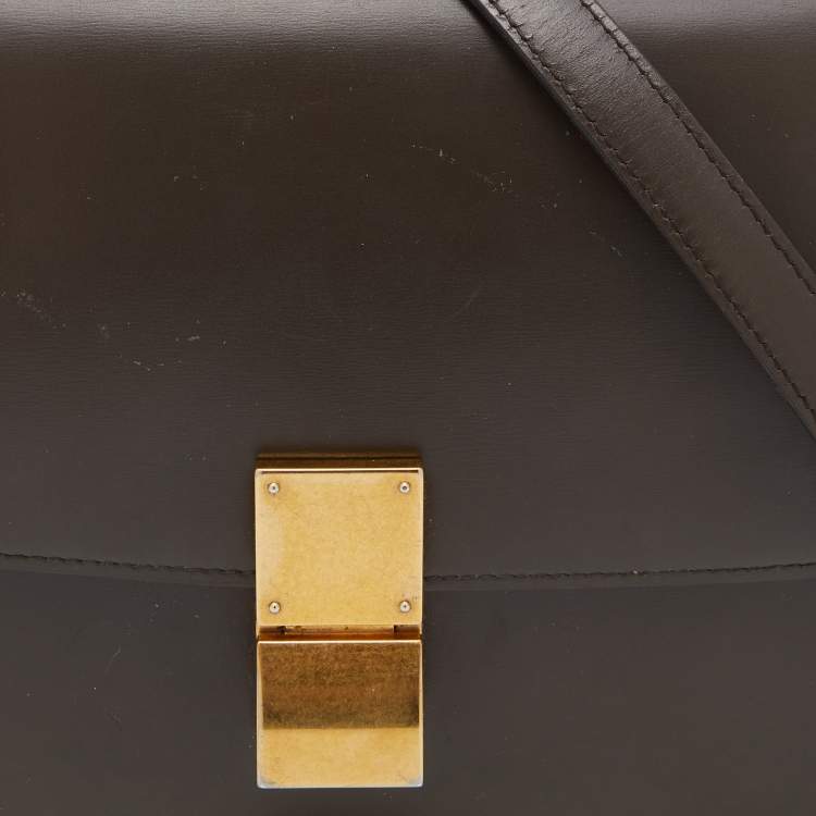 Pre Owned Celine Olive Green Leather Medium Classic Box Shoulder Bag