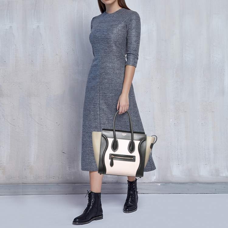 Pre Owned Celine Tri Color Leather Micro Luggage Tote
