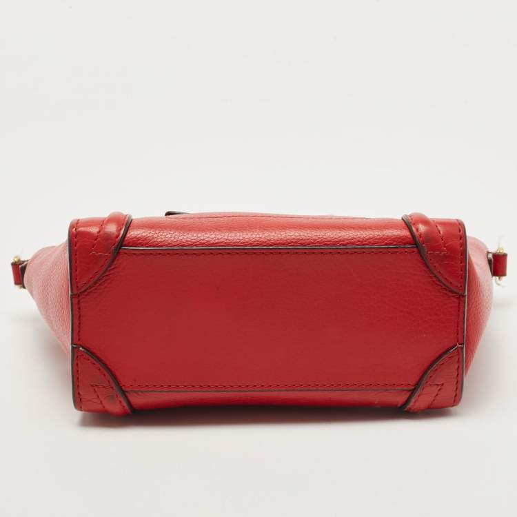 Pre Owned Celine Red Leather Nano Luggage Tote