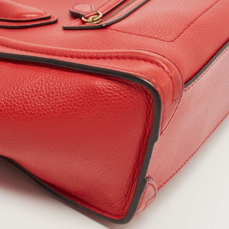 Pre Owned Celine Red Leather Nano Luggage Tote