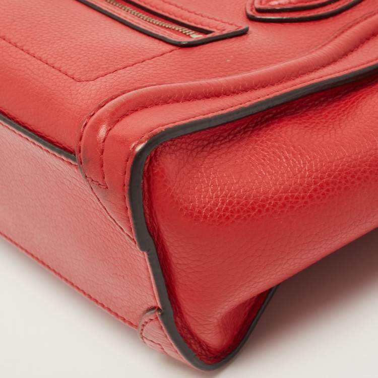 Pre Owned Celine Red Leather Nano Luggage Tote