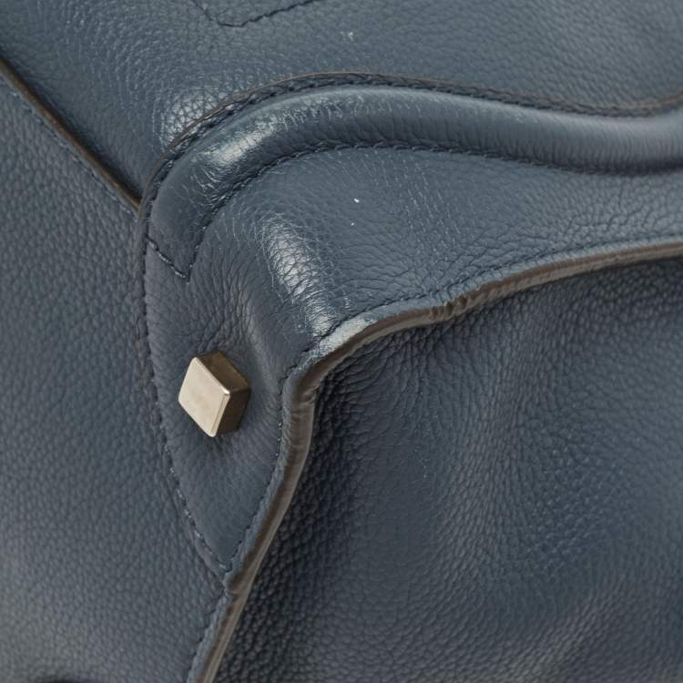 Pre Owned Celine Navy Blue Leather Mini Luggage Tote