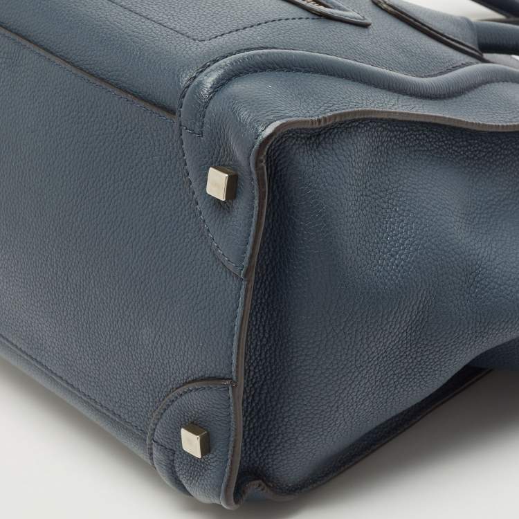 Pre Owned Celine Navy Blue Leather Mini Luggage Tote
