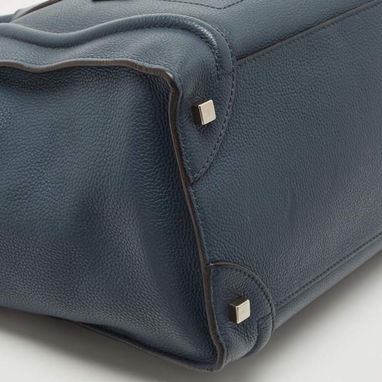 Pre Owned Celine Navy Blue Leather Mini Luggage Tote