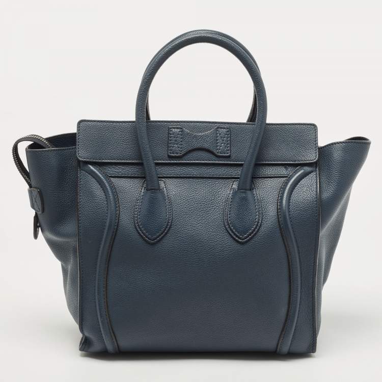 Pre Owned Celine Navy Blue Leather Mini Luggage Tote