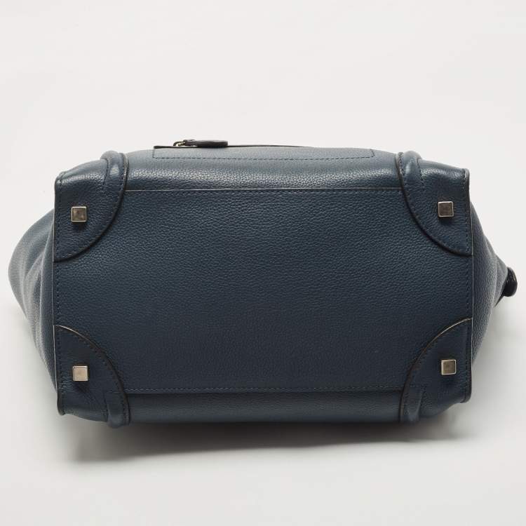 Pre Owned Celine Navy Blue Leather Mini Luggage Tote