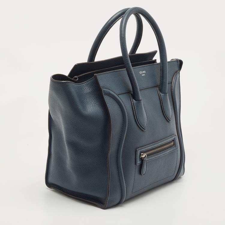 Pre Owned Celine Navy Blue Leather Mini Luggage Tote