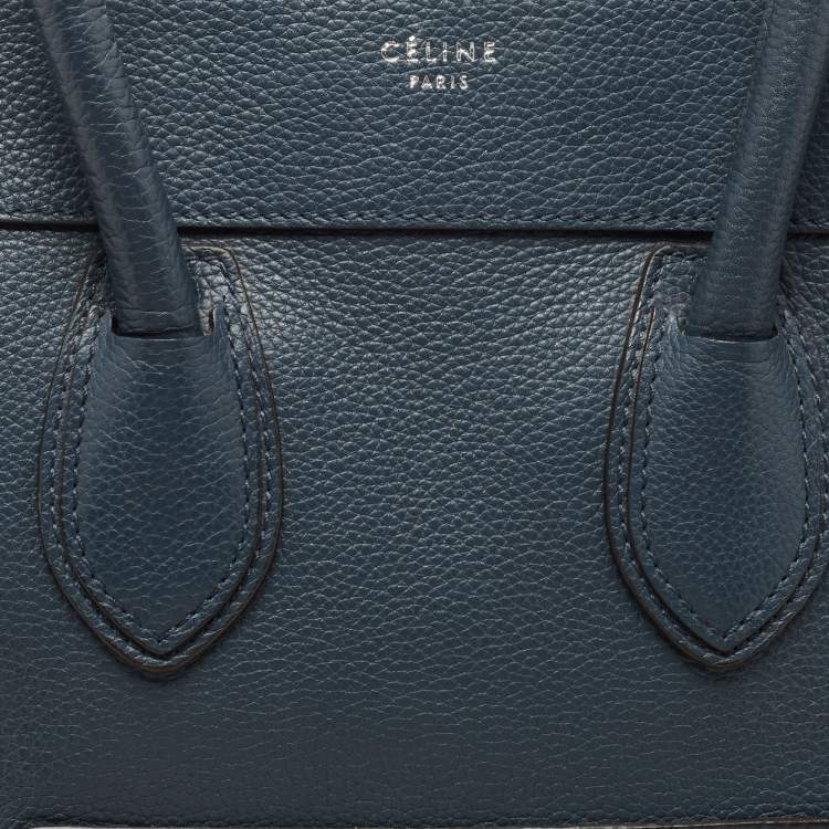 Pre Owned Celine Navy Blue Leather Mini Luggage Tote