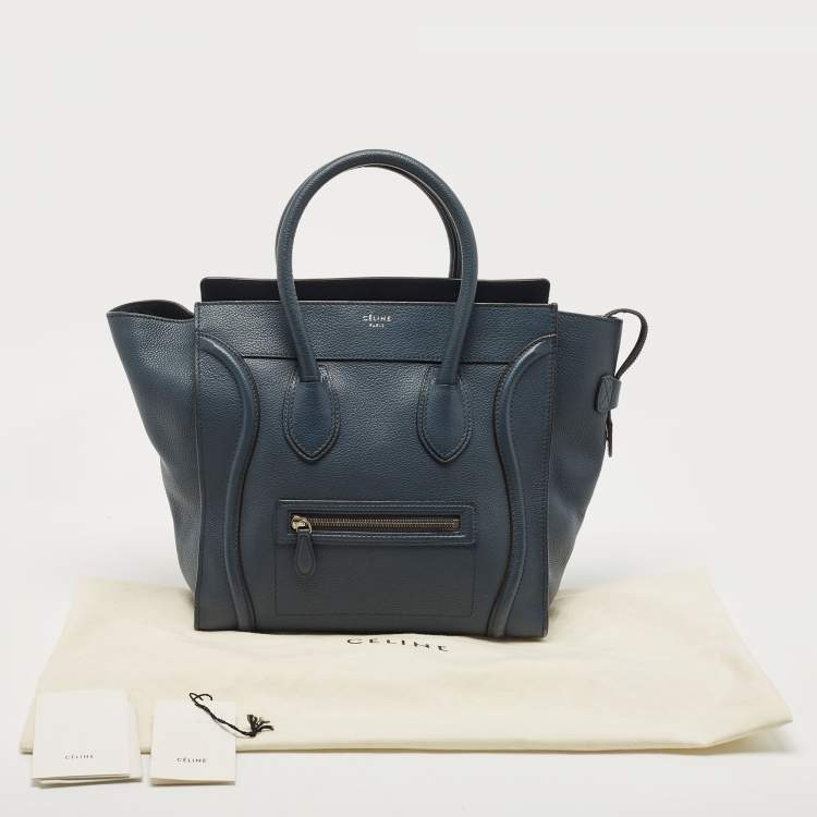 Pre Owned Celine Navy Blue Leather Mini Luggage Tote
