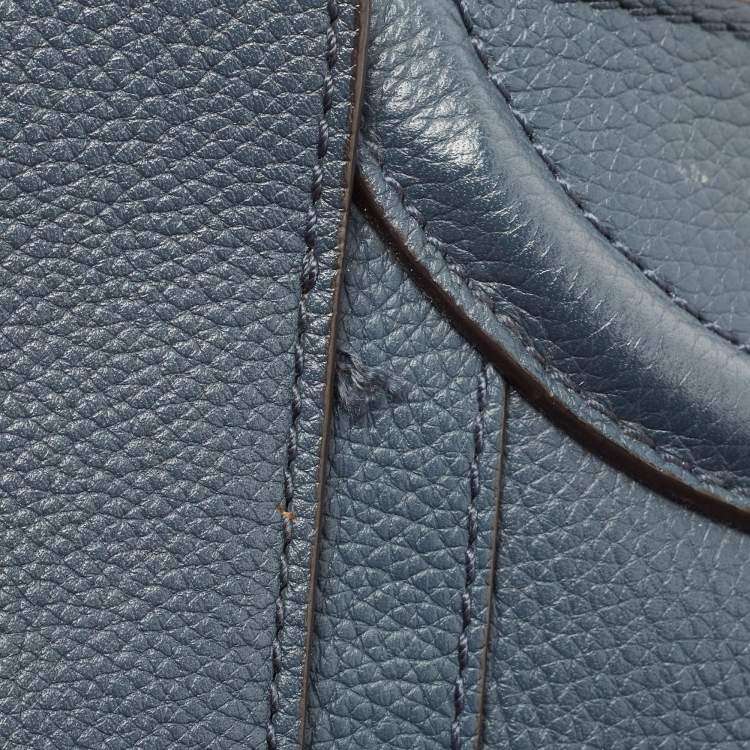 Pre Owned Celine Navy Blue Leather Mini Luggage Tote