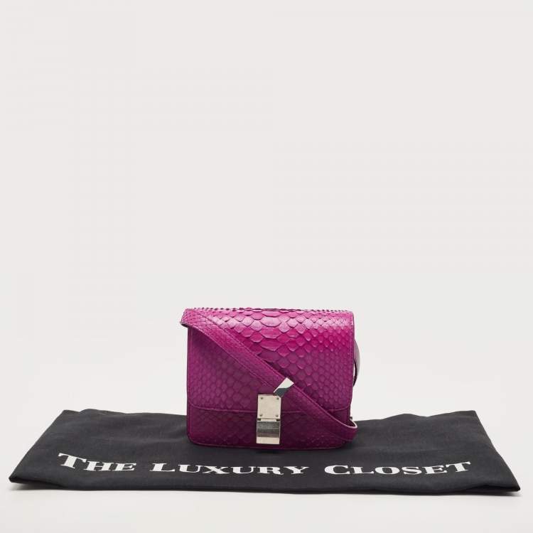 Pre Owned Celine Purple Python Leather Small Classic Box Flap Bag