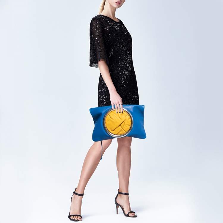 Pre Owned Celine Blue/Yellow Soft Leather Eyelet Pouch