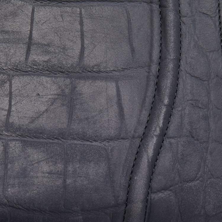 Pre Owned Celine Navy Blue Croc Embossed Leather Medium Phantom Luggage Tote