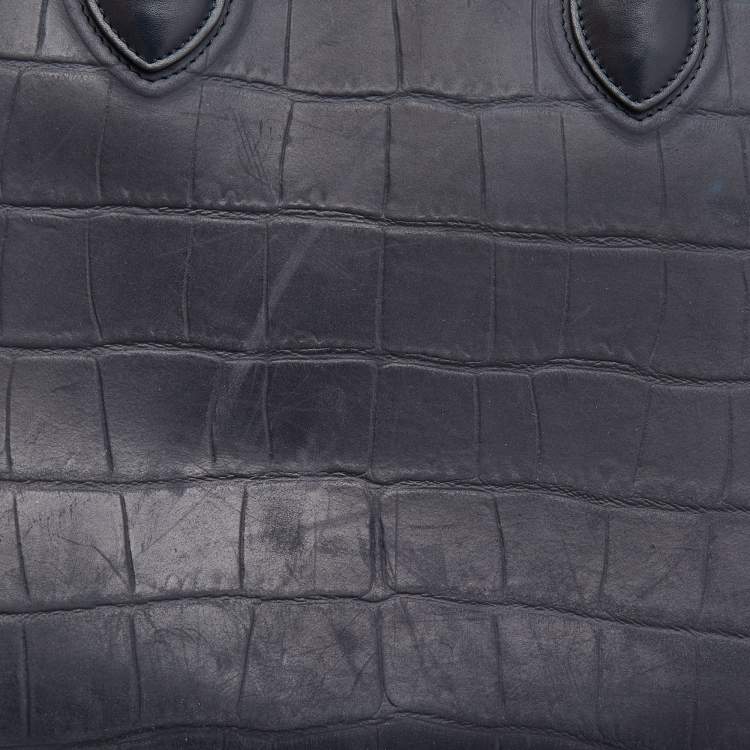 Pre Owned Celine Navy Blue Croc Embossed Leather Medium Phantom Luggage Tote