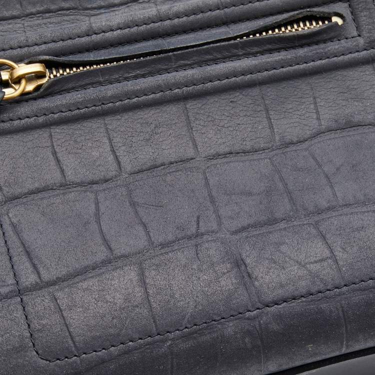 Pre Owned Celine Navy Blue Croc Embossed Leather Medium Phantom Luggage Tote
