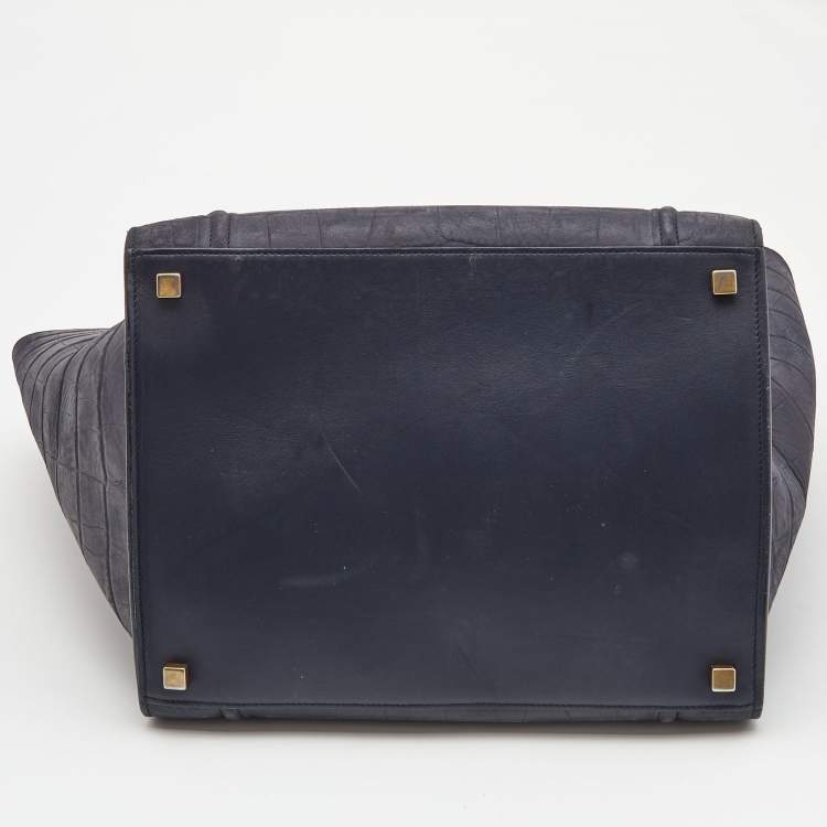 Pre Owned Celine Navy Blue Croc Embossed Leather Medium Phantom Luggage Tote