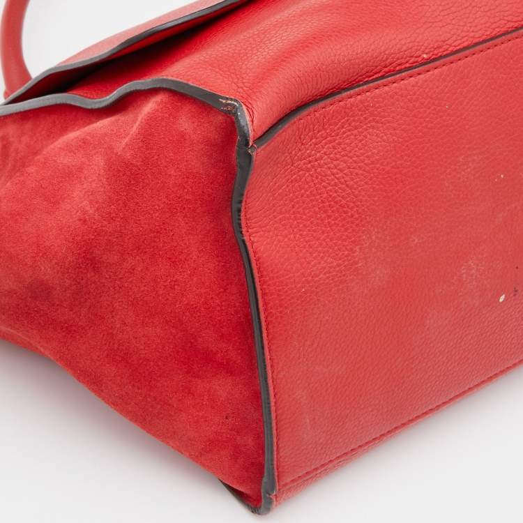 Pre Owned Celine Red Leather and Suede Medium Trapeze Bag