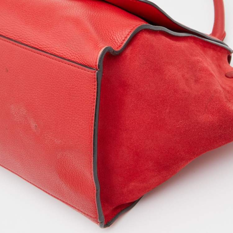 Pre Owned Celine Red Leather and Suede Medium Trapeze Bag
