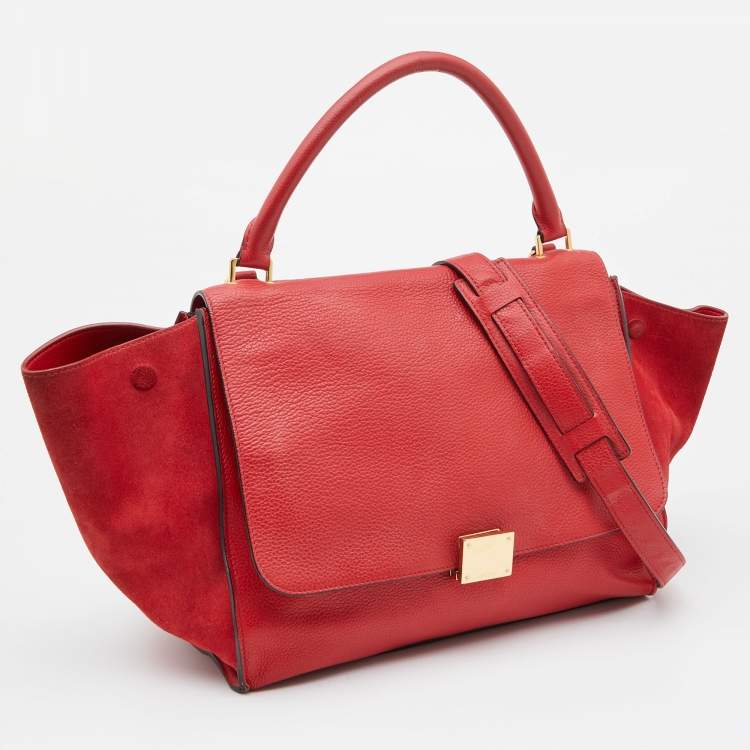 Pre Owned Celine Red Leather and Suede Medium Trapeze Bag