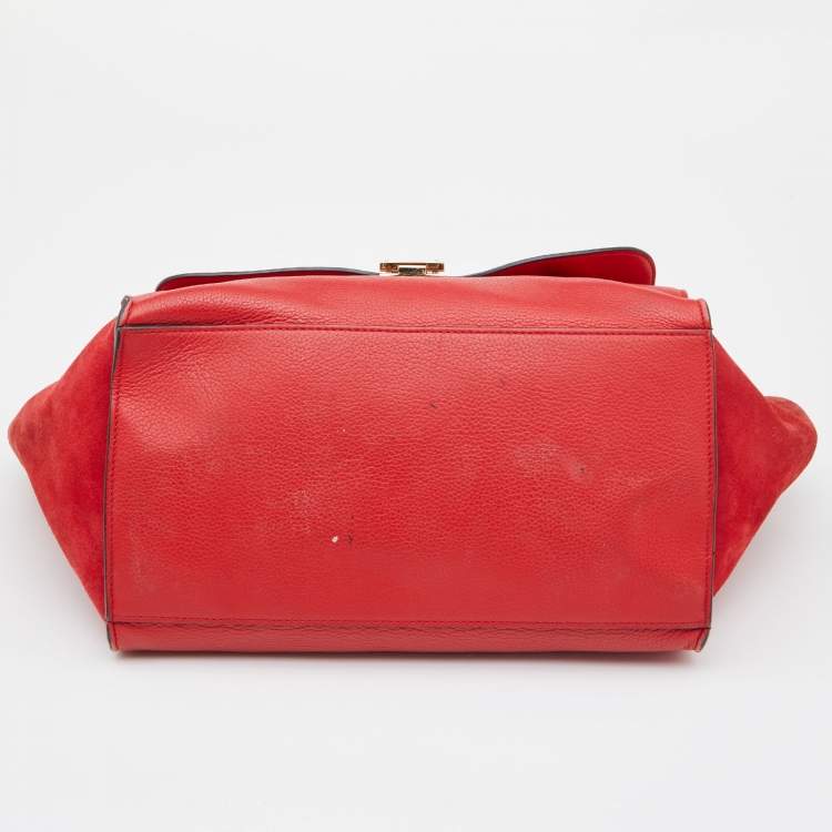 Pre Owned Celine Red Leather and Suede Medium Trapeze Bag
