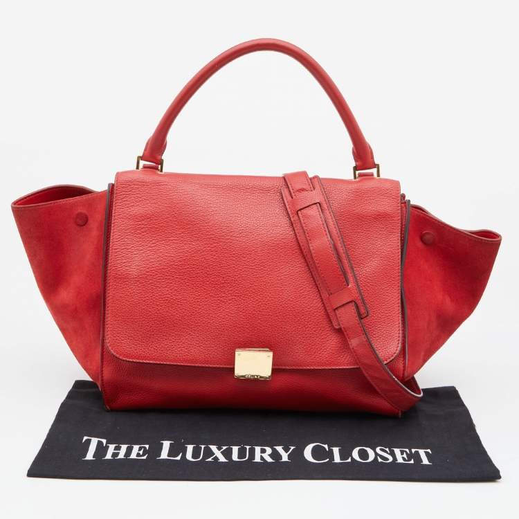 Pre Owned Celine Red Leather and Suede Medium Trapeze Bag