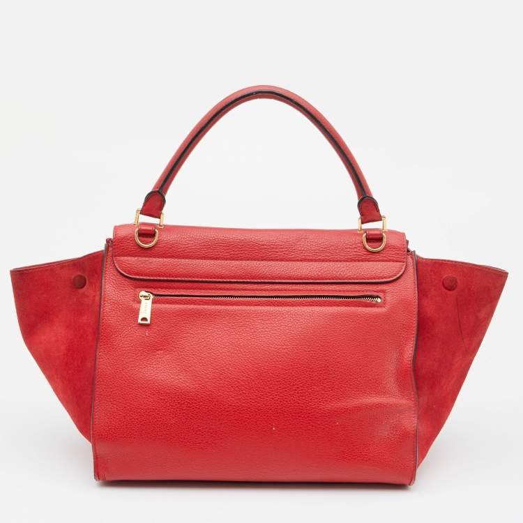 Pre Owned Celine Red Leather and Suede Medium Trapeze Bag