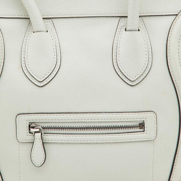 Pre Owned Celine Off White Leather Mini Luggage Tote