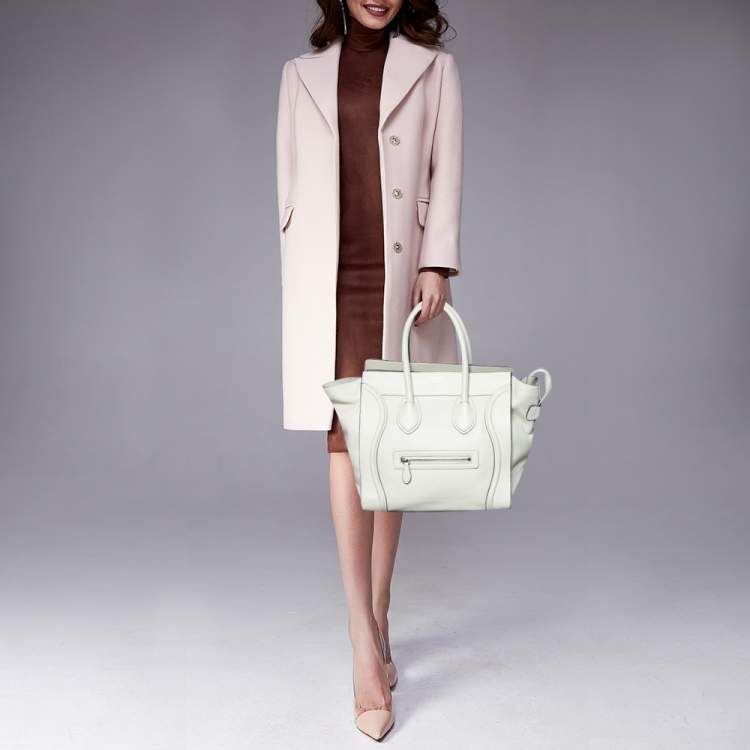 Pre Owned Celine Off White Leather Mini Luggage Tote