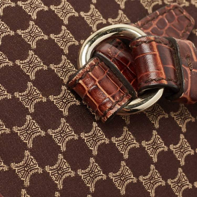 Pre Owned Celine Brown Macadam Fabric and Croc Embossed Leather Tote