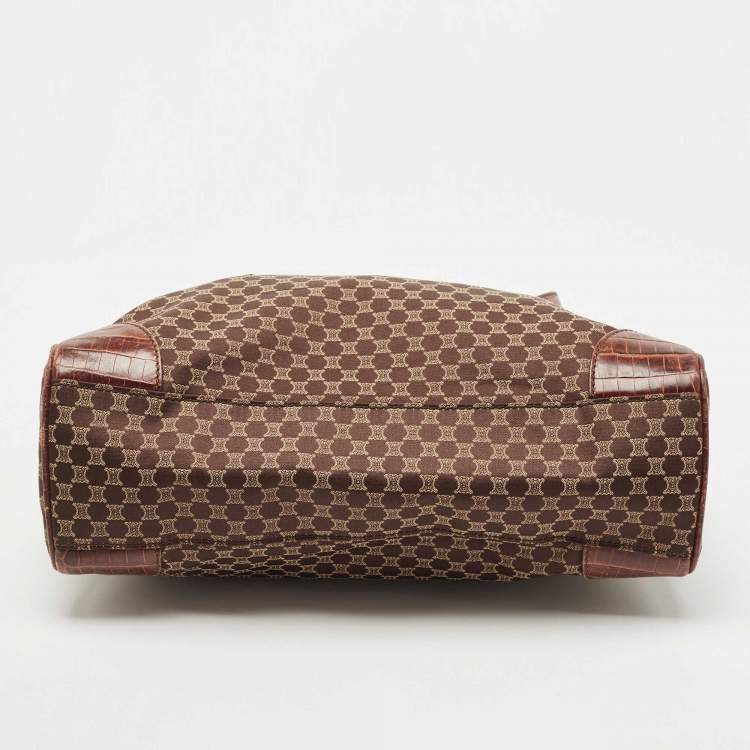 Pre Owned Celine Brown Macadam Fabric and Croc Embossed Leather Tote