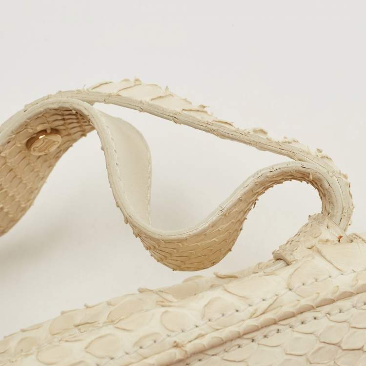 Pre Owned Celine Off White Python Flap Crossbody Bag