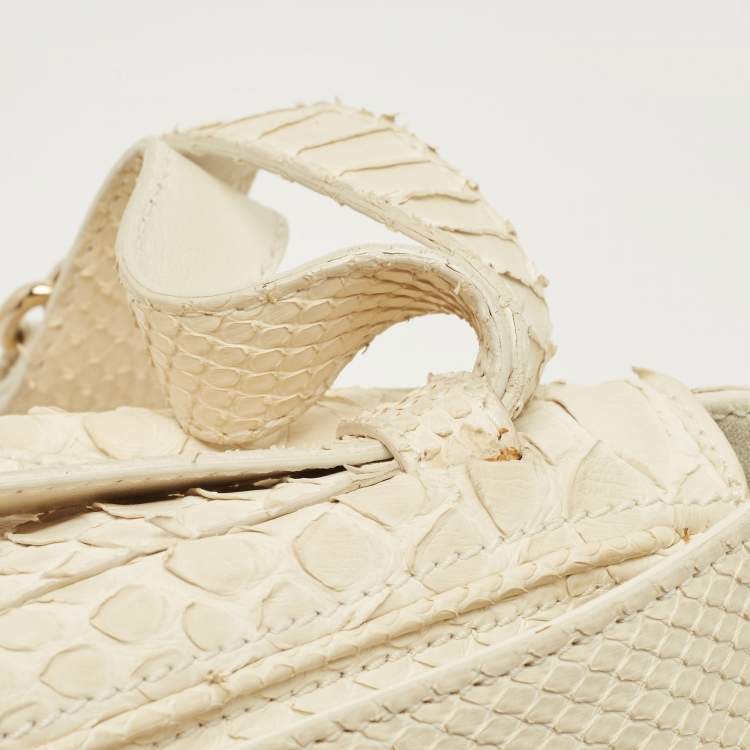 Pre Owned Celine Off White Python Flap Crossbody Bag