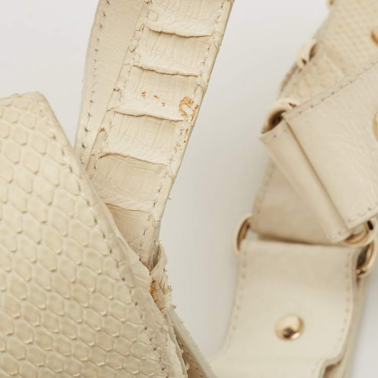 Pre Owned Celine Off White Python Flap Crossbody Bag