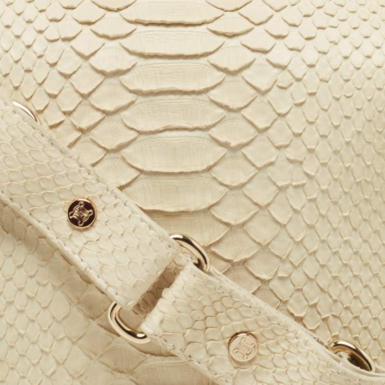 Pre Owned Celine Off White Python Flap Crossbody Bag