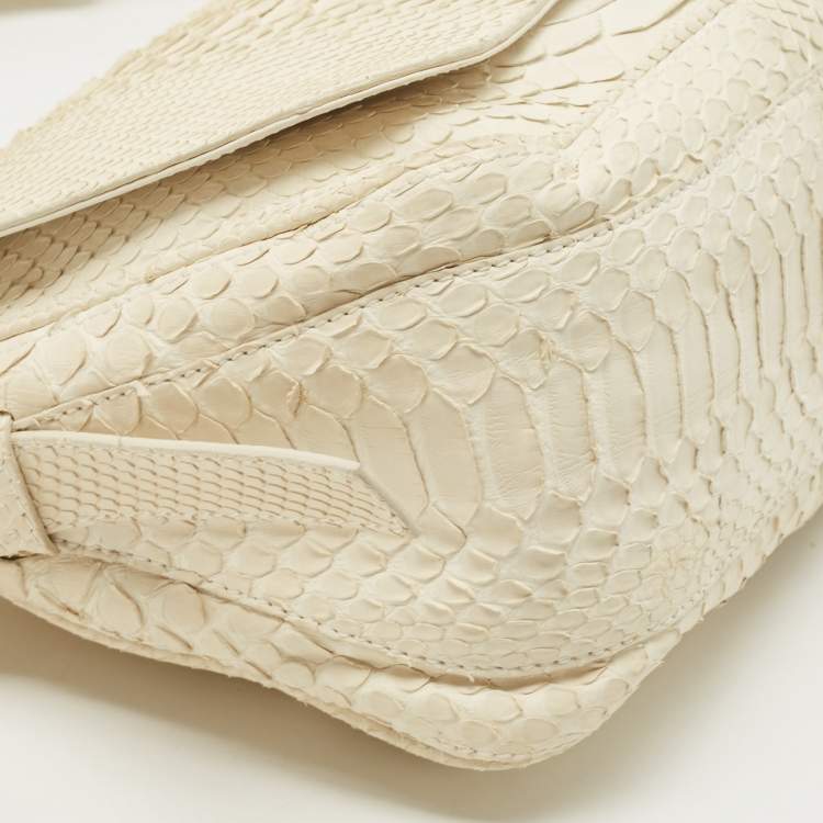 Pre Owned Celine Off White Python Flap Crossbody Bag