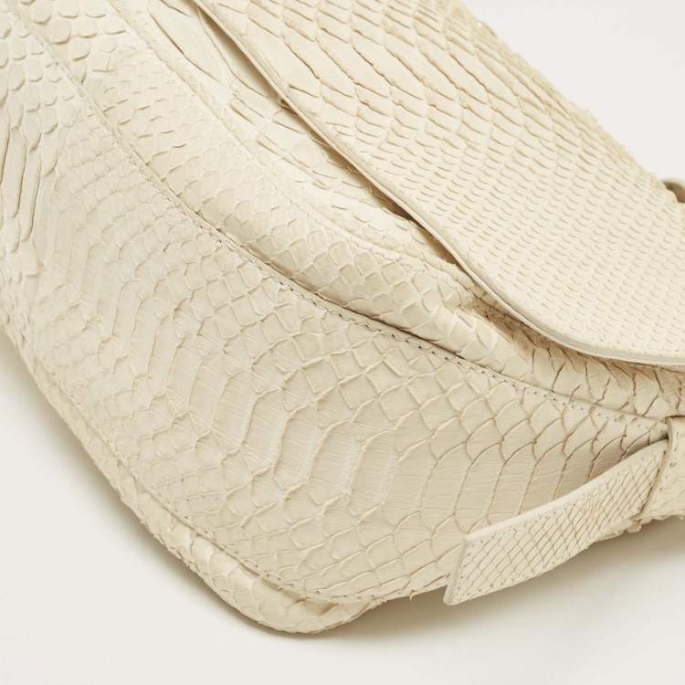Pre Owned Celine Off White Python Flap Crossbody Bag