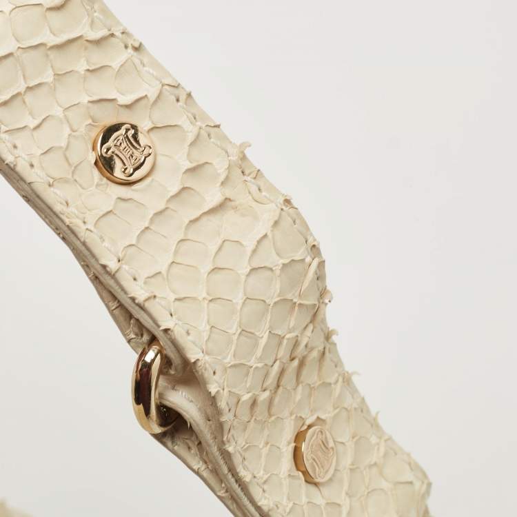 Pre Owned Celine Off White Python Flap Crossbody Bag